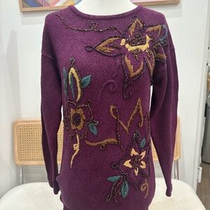 Plum Floral Embroidered Women’s Sweater